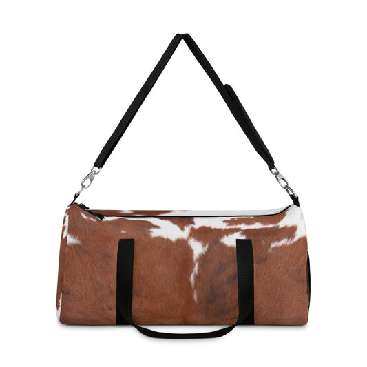 Brown Cowhide Print Duffel Bag,